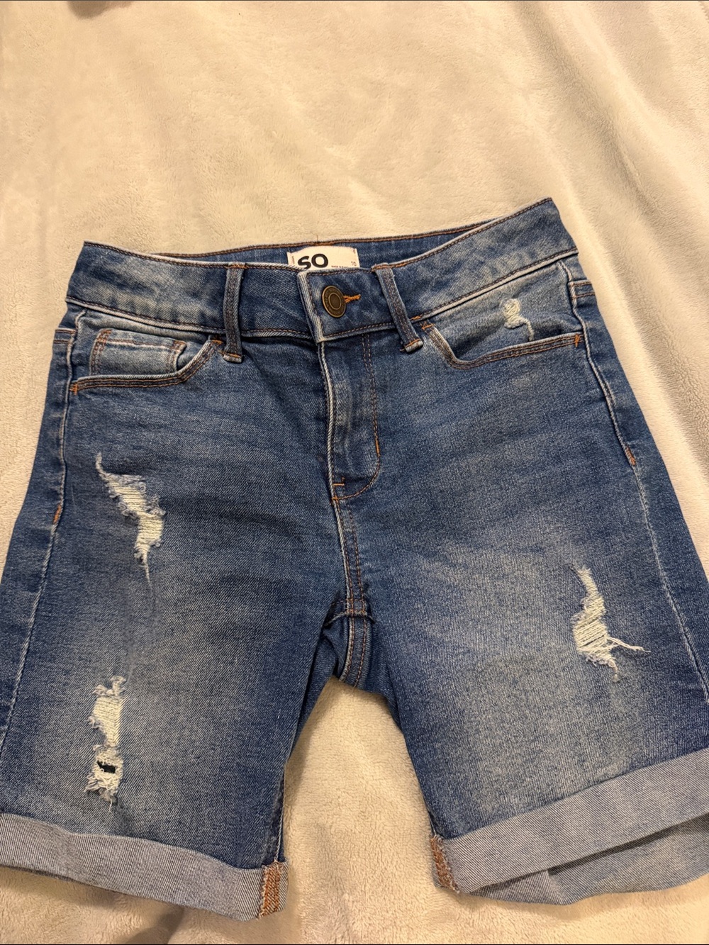 SO Distressed Mid-Rise Denim Roll-Cuff Shorts - Blue
